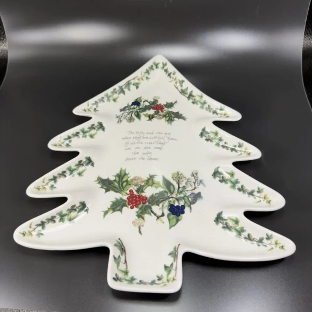 Portmeirion The Holly And The Ivy Christmas Tree Shaped Serving Dish Large 13inc